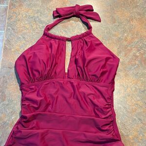 B2Prity Medium One piece Halter Top Swimsuit with Wide Legs and padded Bra